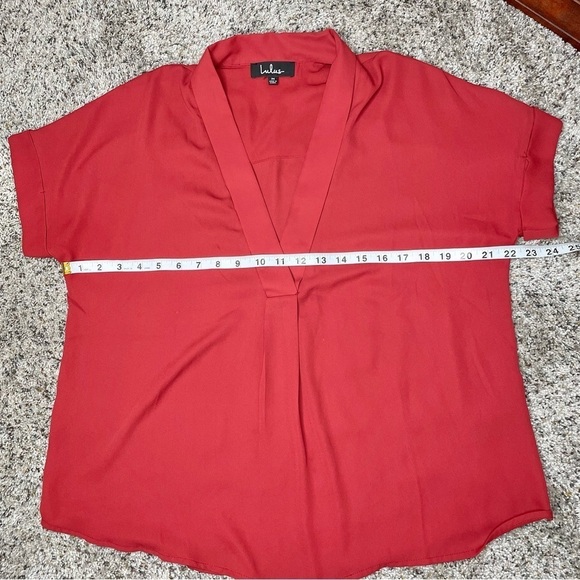 Lulus Rise to the Top Rust Red V-Neck Short Sleeve Top Blouse Medium - Picture 9 of 10